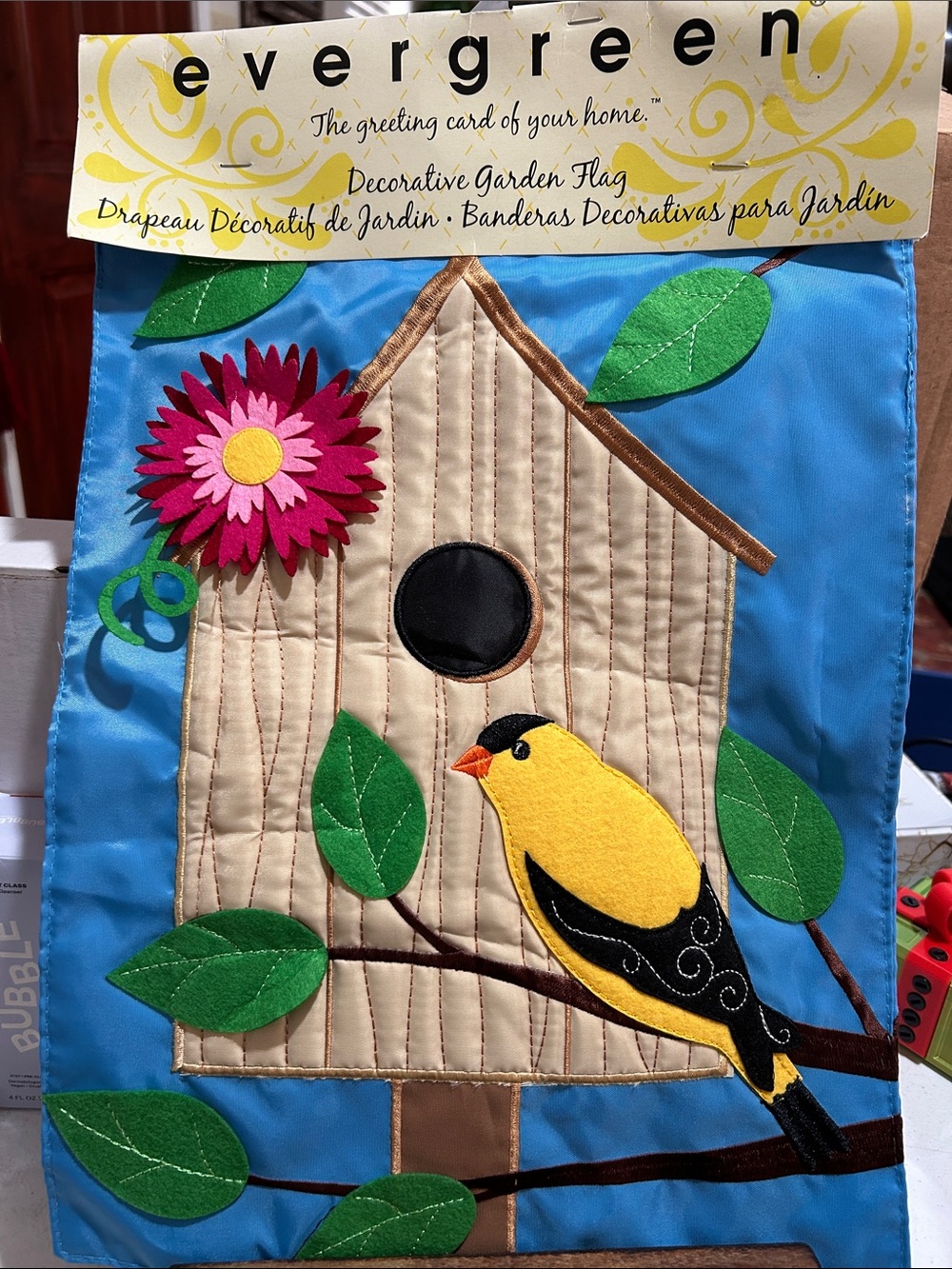 Evergreen Yellow Songbird Decorative Garden Flag